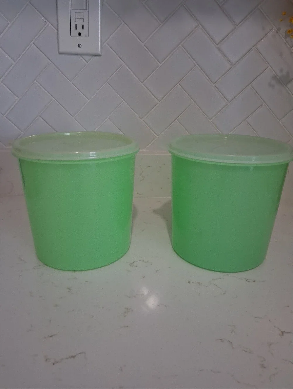 Set of 2 Light Green Tupperware Super Seal Plastic Containers with Lids